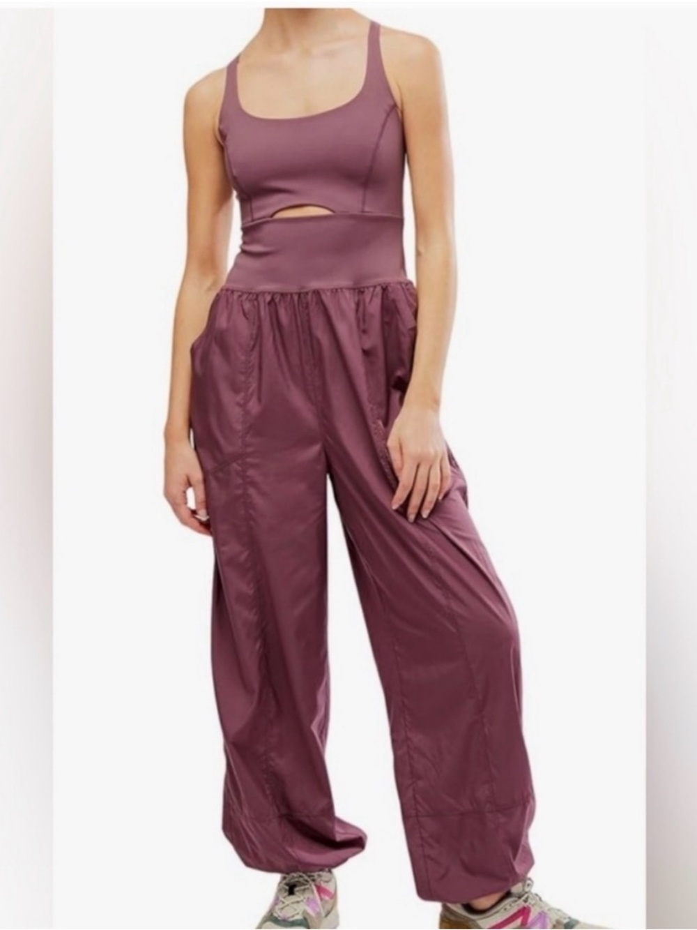 FP Movement by Free People Wide-Leg Track Jumpsuit in Plum